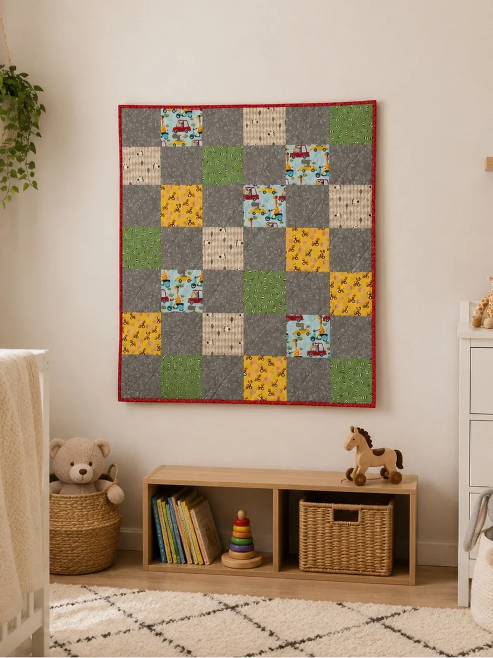 Handmade Baby Quilt 42x36 Safari Farm Animal Cotton Nursery Blanket